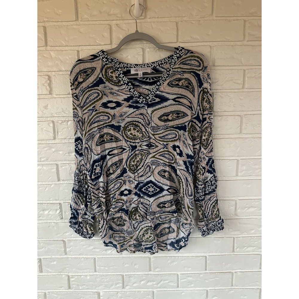 Fever Paisley Boho Blouse XL Long Sleeve Peasant Top